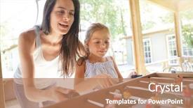  Presentation with family playing board game - Slides with soccer mom - family playing foosball background and a coral colored foreground
