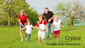  Presentation with mom - Slides with soccer mom - happy family playing football one background and a gold colored foreground