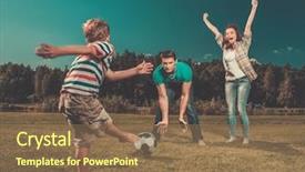  Presentation with football plays - Theme having soccer mom - happy young family playing football background and a violet colored foreground