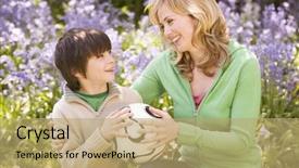  Presentation with children hands - Cool new theme with soccer mom - mother and two young children backdrop and a coral colored foreground