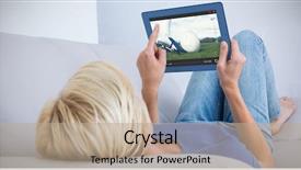  Presentation with football plays - Cool new presentation theme with soccer music - blonde woman using her tablet backdrop and a coral colored foreground