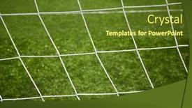 Presentation with soccer net - Slide set featuring soccer net on green grass background background and a tawny brown colored foreground