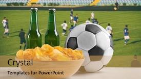  Presentation with soccer nutrition - Slide deck featuring soccer nutrition - beer with snacks and football background and a yellow colored foreground