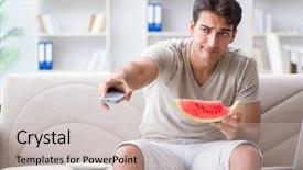  Presentation with eating - Cool new presentation with soccer nutrition - man eating watermelon at home backdrop and a  colored foreground