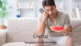  Presentation with ventilation home - Amazing PPT layouts having soccer nutrition - man eating watermelon at home backdrop and a  colored foreground