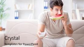  Presentation with safety home inspections - Slide deck enhanced with soccer nutrition - man eating watermelon at home background and a  colored foreground