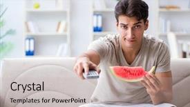  Presentation with home modification - Presentation consisting of soccer nutrition - man eating watermelon at home background and a  colored foreground