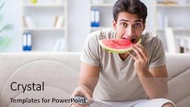 Presentation with home inspections - Audience pleasing presentation theme consisting of soccer nutrition - man eating watermelon at home backdrop and a light gray colored foreground