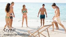  Presentation with beach ball - Cool new PPT theme with soccer on shore at beach backdrop and a  colored foreground