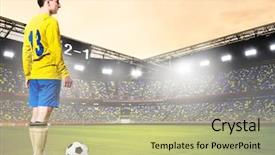  Presentation with stadium - Theme enhanced with soccer or football player is background and a mint green colored foreground