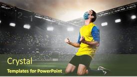  Presentation with team player - Colorful presentation enhanced with soccer-or-football-player-wearing backdrop and a tawny brown colored foreground