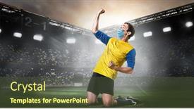  Presentation with team player - Cool new presentation theme with soccer-or-football-player-wearing backdrop and a tawny brown colored foreground