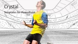  Presentation with goal - Presentation theme featuring soccer or football player is celebrating goal on drawn stadium background and a white colored foreground