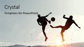  Presentation with game - Beautiful slide set featuring soccer player - it is game time mixed backdrop and a light gray colored foreground