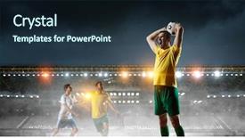  Presentation with football field or soccer field - Colorful PPT theme enhanced with soccer player at field mixed backdrop and a wine colored foreground