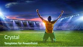  Presentation with stadium - Presentation having soccer player at stadium mixed background and a tawny brown colored foreground