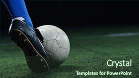  Presentation with team player - Beautiful PPT theme featuring soccer player doing kick backdrop and a tawny brown colored foreground