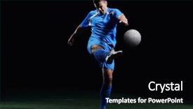  Presentation with football field - Beautiful theme featuring soccer player doing kick with ball on football stadium field isolated on black background backdrop and a black colored foreground