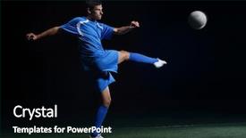  Presentation with soccer field - Colorful slide set enhanced with soccer player doing kick with ball on football stadium field isolated on black background backdrop and a black colored foreground