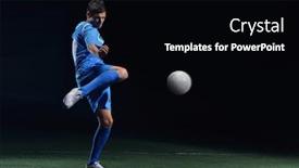  Presentation with football field - PPT layouts featuring soccer player doing kick with ball on football stadium field isolated on black background background and a black colored foreground