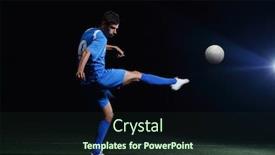  Presentation with football field - Cool new slides with soccer player doing kick with ball on football stadium field isolated on black background backdrop and a wine colored foreground
