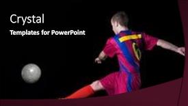  Presentation with football field - Audience pleasing presentation design consisting of soccer player doing kick with ball on football stadium field isolated on black background backdrop and a black colored foreground