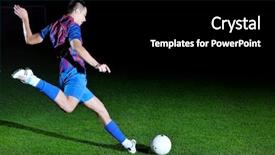  Presentation with football field - PPT theme featuring soccer player doing kick background and a black colored foreground