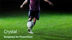  Presentation with soccer field - Presentation theme enhanced with soccer player doing kick with ball on football stadium field isolated on black background in night background and a forest green colored foreground