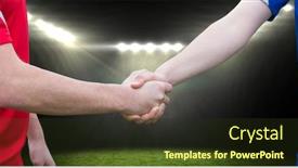  Presentation with soccer field - Audience pleasing PPT layouts consisting of soccer-player-handshake backdrop and a tawny brown colored foreground