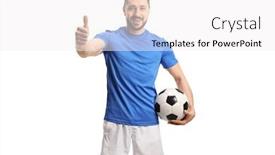  Presentation with giving - Colorful theme enhanced with soccer-player-holding-a-ball backdrop and a white colored foreground