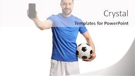  Presentation with football - PPT theme featuring soccer-player-holding-a-football background and a white colored foreground