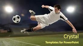  Presentation with soccer - PPT theme featuring soccer player jumping and kicking background and a tawny brown colored foreground
