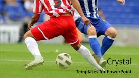  Presentation with soccer - Audience pleasing presentation theme consisting of soccer player legs in action backdrop and a yellow colored foreground