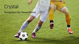  Presentation with soccer - Slides enhanced with soccer player legs in action background and a yellow colored foreground