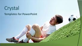  Presentation with fall down - PPT theme featuring soccer player lying down background and a sky blue colored foreground
