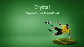  Presentation with soccer - Slides having soccer-player-on-round-pedestal background and a forest green colored foreground