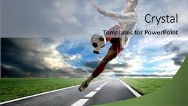  Presentation with street - Presentation theme enhanced with soccer player on the street background and a light blue colored foreground