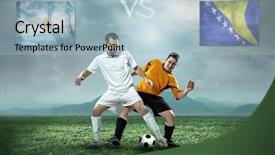  Presentation with teams - Amazing presentation design having soccer player stay at field game between argentina and bosnia and herzegovina national teams backdrop and a light blue colored foreground