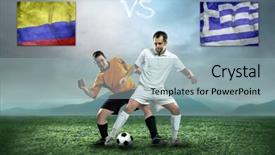  Presentation with teams - Presentation design with grand opening flag - soccer player stay at field background and a light blue colored foreground