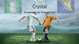  Presentation with teams - Presentation design enhanced with soccer player stay at field game between nigeria and bosnia and herzegovina national teams background and a light blue colored foreground