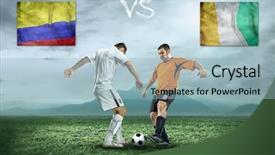  Presentation with teams - Presentation theme consisting of soccer player stay at field game between columbia and cote d'ivoire national teams background and a light blue colored foreground