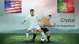  Presentation with usa soccer - Presentation with soccer player stay at field game between usa and portugal national teams background and a light blue colored foreground