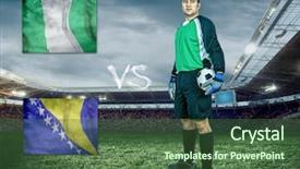  Presentation with teams - PPT layouts enhanced with soccer player stay at field game between nigeria and bosnia and herzehovina national teams background and a ocean colored foreground