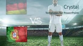  Presentation with teams - PPT theme having soccer player stay at field game between two national teams background and a light blue colored foreground
