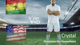  Presentation with teams - Presentation theme consisting of soccer player stay at field game between two national teams background and a ocean colored foreground