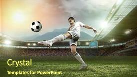  Presentation with stadium - Beautiful PPT theme featuring soccer player with ball backdrop and a tawny brown colored foreground