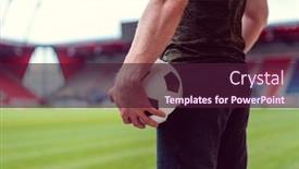  Presentation with stadium - Slide set with soccer-player-with-ball background and a wine colored foreground