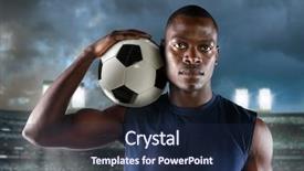  Presentation with populations african american - Cool new PPT theme with soccer players equipment - african american footballer holding ball backdrop and a navy blue colored foreground