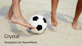  Presentation with football plays - Audience pleasing presentation theme consisting of soccer players equipment - close-up of male foot playing backdrop and a soft green colored foreground