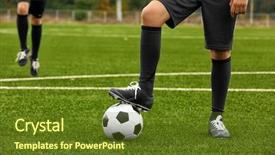  Presentation with football play diagram - PPT theme enhanced with soccer players equipment - football player holding ball background and a  colored foreground